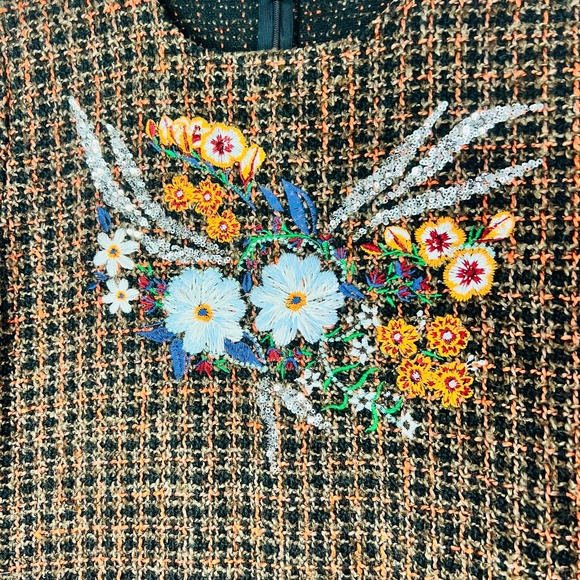 Zara Tweed Floral Embroidered Shift Dress - Picture 7 of 10